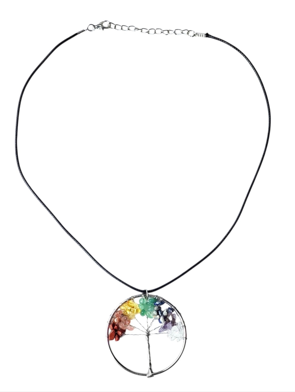NEW Rainbow Chakra Tree of Life Adjustable Necklace w/ Real Stones Wire Wrapped